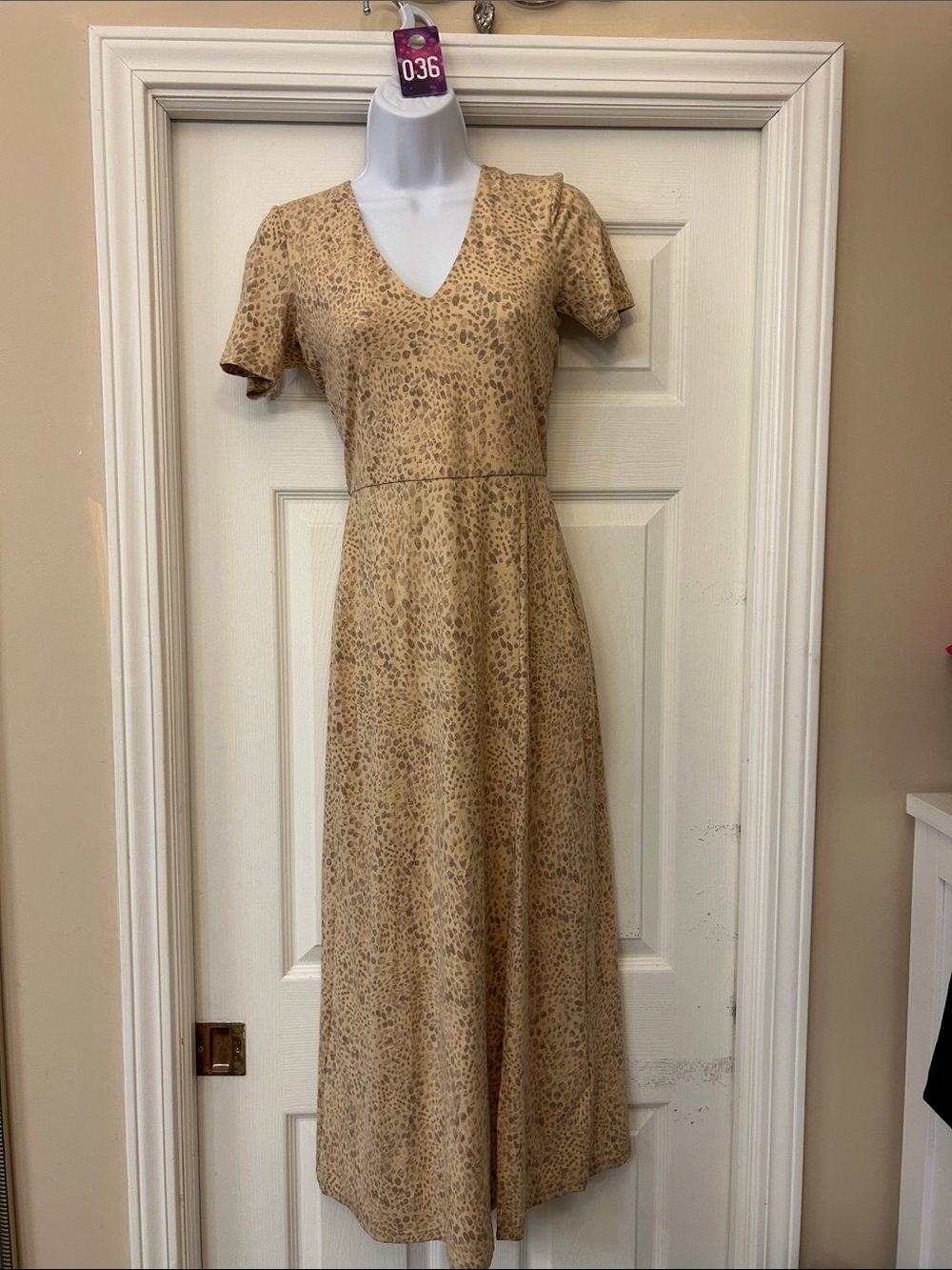 Wayf Beige Leopard-Print V-Neck Maxi Dress